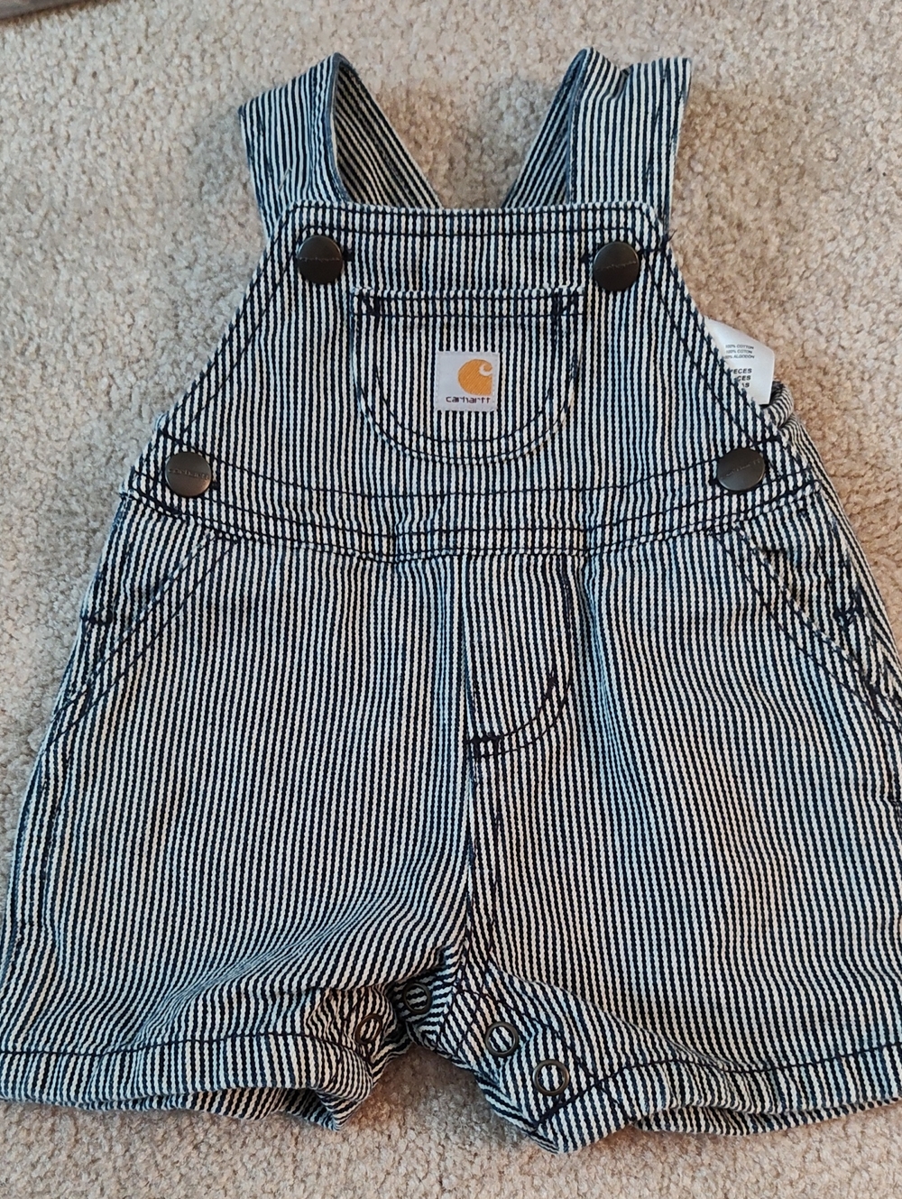Carhartt Navy & White Striped Short Overalls